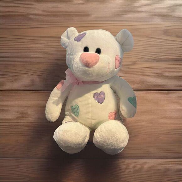 White Valentine Teddy Bear Candy Heart Message Plush Stuffed Toy Commonwealth - Picture 1 of 10